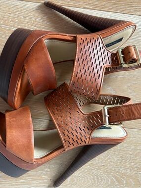 Rachel Zoe Tan Leather Platform Heel Sandals